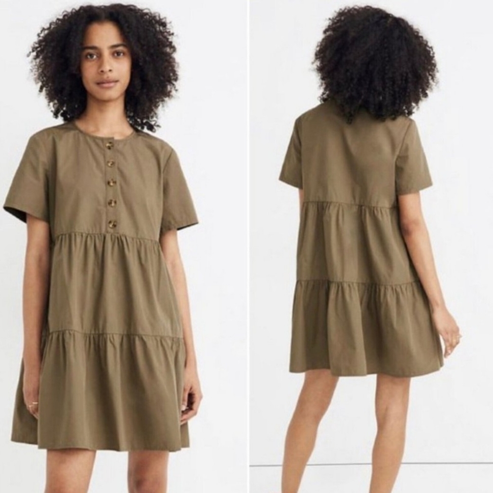 Madewell Button-Front Short-Sleeve Tiered Mini Dress